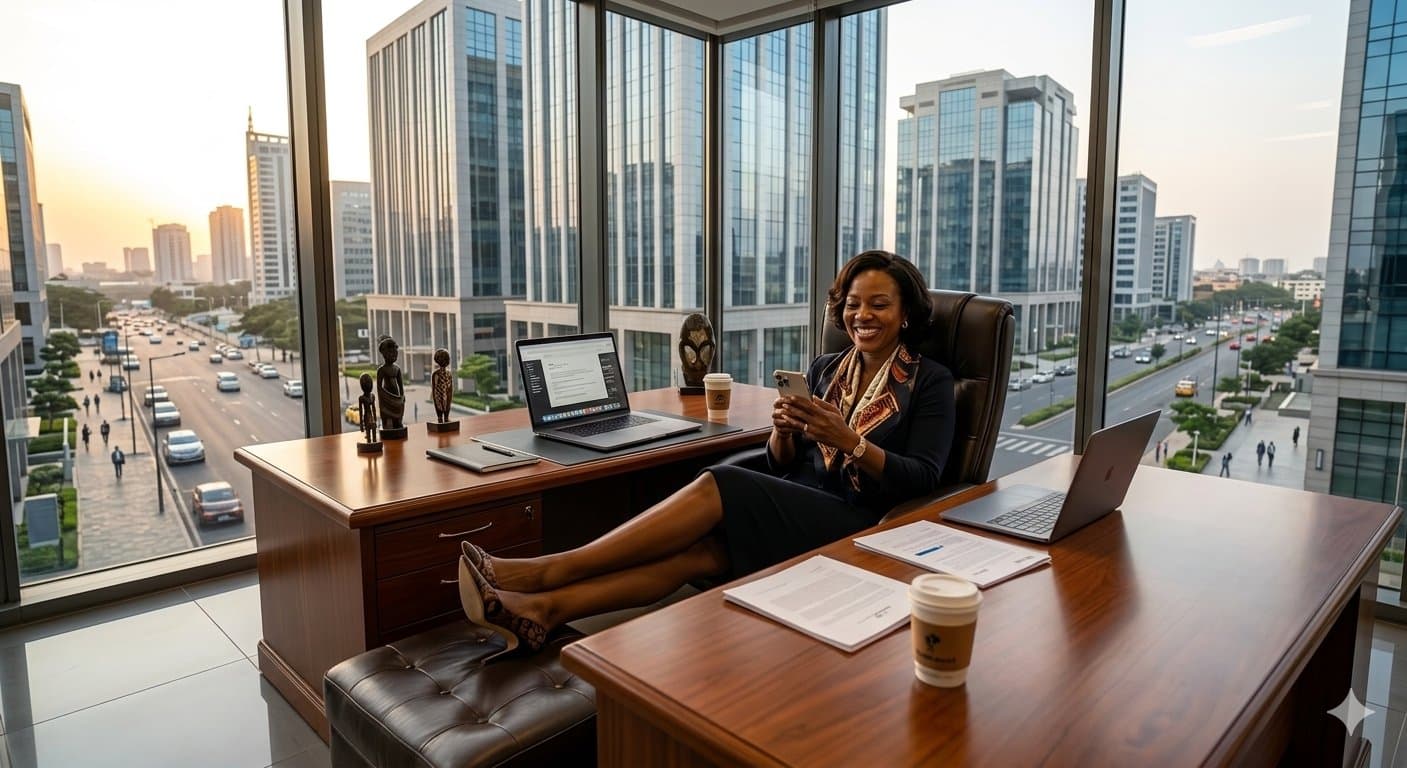 Business woman using DeleevX shopping app